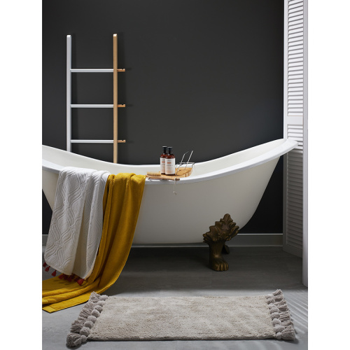 Коврик для ванной ворсовый с кисточками светло-серого цвета из коллекции essential, 50х80 см фото 2