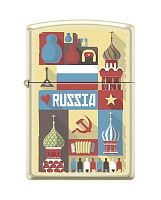 Зажигалка ZIPPO Открытка из России, латунь/сталь с покрытием Cream Matte, кремовая, 36x12x56 мм, 216 RUSSIAN POSTCARD