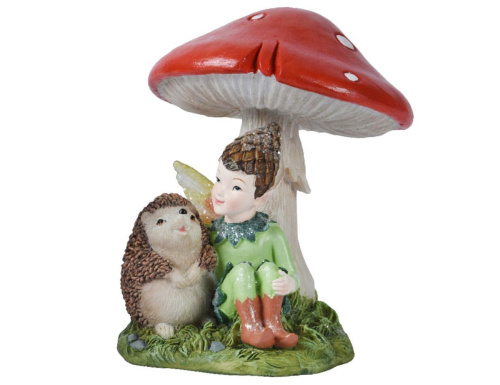 Декоративная фигура ЭЛЬФ ПАТТИ С ЁЖИКОМ, полистоун, 15 см, Kaemingk