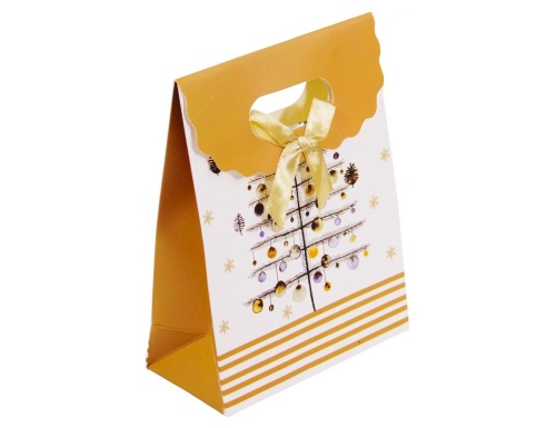 Сумочка для подарков CHRISTMAS CHARM (с ёлкой), бело-золотая гамма, 12.5х16.5 см, Due Esse Christmas