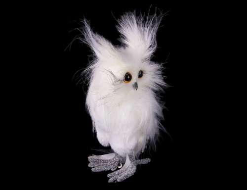 Декоративная фигурка "Филин-пушистик", белый, искусственный мех, перо, Koopman International фото 3