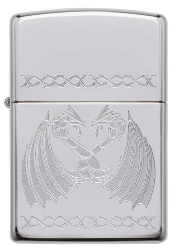 Зажигалка Zippo Dancing Dragons с покрытием High Polish Chrome, латунь/сталь, серебро, 36x12x56 мм фото 5