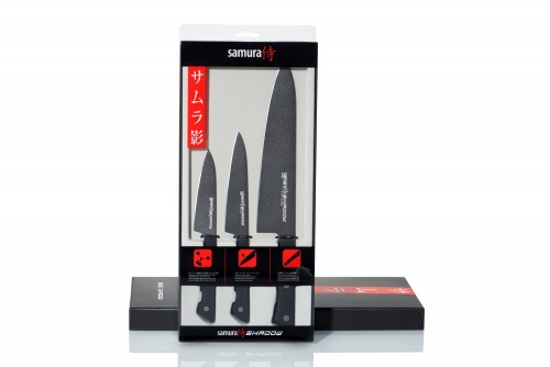 Набор из 3 ножей Samura Shadow с покрытием Black-coating, AUS-8, ABS пластик фото 3