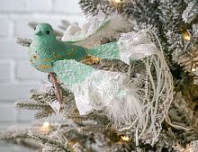 Ёлочная игрушка ПТИЧКА ЛЭЙСИ на клипсе, полиэстер, мятная, 23 см, Winter Deco