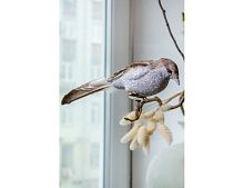 Елочная игрушка КОРОЛЬ ВОРОБЬЕВ, на клипсе, перо, серебряный, 28 см, Kaemingk
