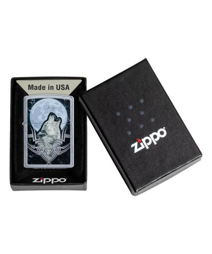 Зажигалка Zippo Howling Wolf Design, покрытие Street Chrome™, латунь/сталь, серебристая, матовая фото 2