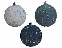 Набор пластиковых ёлочных шаров "Бархатный вечер", белый, зимнее небо и ночной голубой, 80 мм, упаковка 12 шт., Kaemingk
