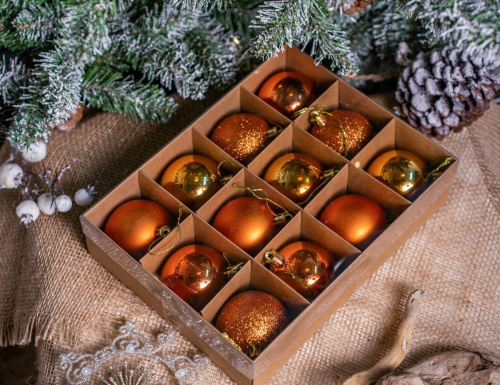 Набор пластиковых шаров New Year MIX медный, 60 мм, упаковка 12 шт., Winter Deco фото 2