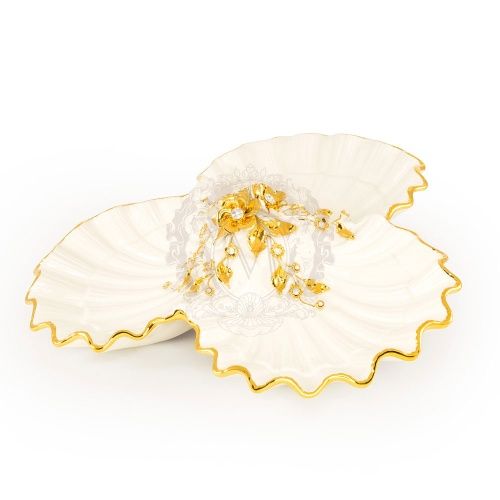 LAGUNA Ракушка тройная с цветком D42 см, керамика, цвет белый, декор золото, swarovski фото 2