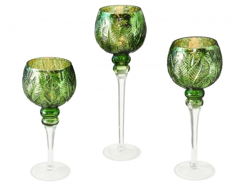 Подсвечники бокалы NOBLE LEAVES, стекло, зелёные, 30-40 см (3 шт.), Boltze фото 3