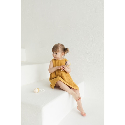 Платье без рукава из хлопкового муслина горчичного цвета из коллекции essential фото 7