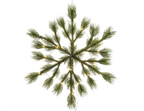 Хвойная композиция "Снежинка - сосновые кисточки", 20 прозрачных огней, литая хвоя  (100% PE), 39 см, Kaemingk
