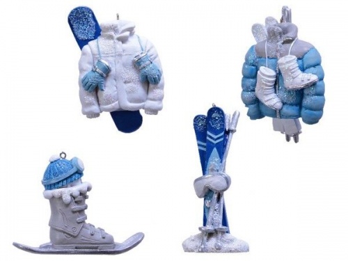 Ёлочная игрушка "Спортивный элемент" (лыжи, очки), полистоун, бело-голубая гамма, 8.5-9 см, Kaemingk фото 2