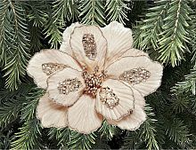 Искусственный цветок МАГНОЛИЯ РОССА на клипсе, текстиль, 26 см, Christmas Deluxe
