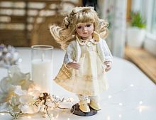 Ёлочная игрушка "Винтажная куколка ангелика", в кремовом платье, фарфор, текстиль, 32 см, SHISHI