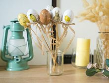 Пасхальные украшения - яйца на палочках ВОЗДУШНАЯ ПАСТЕЛЬ, 6 см (упаковка 6 шт.), Kaemingk