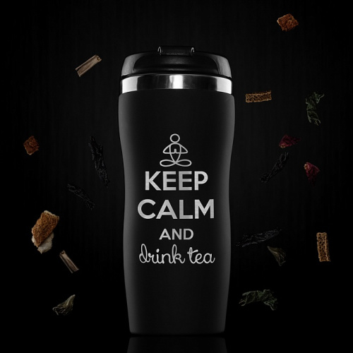 Термокружка "Keep Calm" в красном и чёрном цветах, изготовленная из нержавеющей стали, представленная в подарочной упаковке фото 2