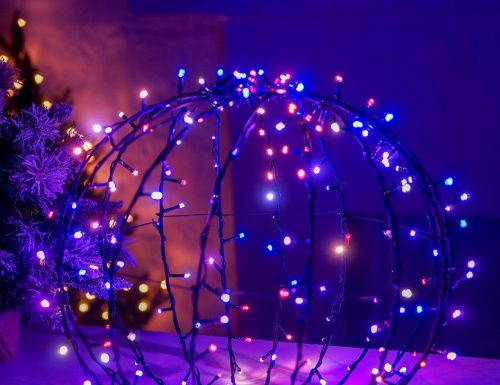 Светодиодное украшение ШАР - DANCING LIGHTS, 210 тёплых белых/разноцветных LED-огней, 48 см, таймер, ПДУ, уличный, Kaemingk фото 5