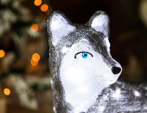 Светящаяся фигура Собака "Хаски", акрил, 80 холодных белых LED-огней, 49x28x49 см, уличная, Kaemingk фото 2