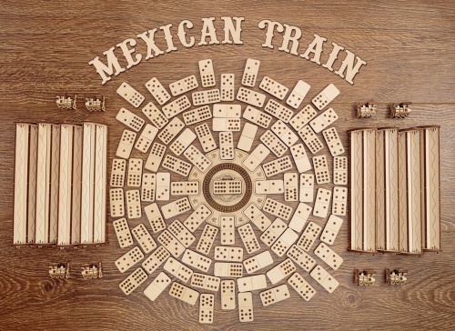 Сборная деревянная настольная игра 3D EWA Домино Мексиканский поезд фото 6