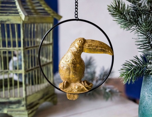 Ёлочная игрушка "Экзотическая птица - тукан", полистоун, золотая, 7x13.5x16 см, Kaemingk фото 2