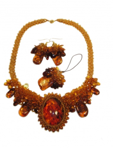 Плетеный комплект из натурального янтаря: колье, браслет, 10781n;10781b фото 5