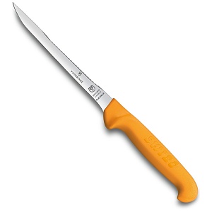 Нож Victorinox для филеровки рыбы,  узкое лезвие 16 см с рыбочисткой, жёлтый