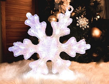 Светодиодное украшение "Снежинка", акрил, 50 холодных белых LED-огней, 42см+5м, уличная, Kaemingk