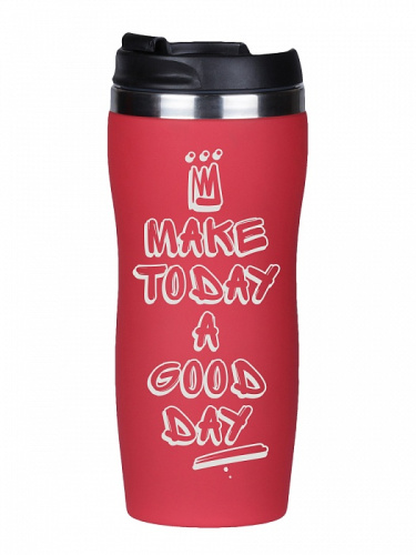 Термокружка "Make Today" (граффити с короной) чёрного цвета, объемом 350 мл, изготовленная из нержавеющей стали, представленная в подарочной упаковке фото 2