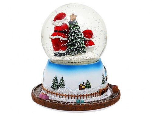 Музыкальный снежный шар "Санта и снеговичонок" (с движущимся поездом), 16 см, Sigro фото 3