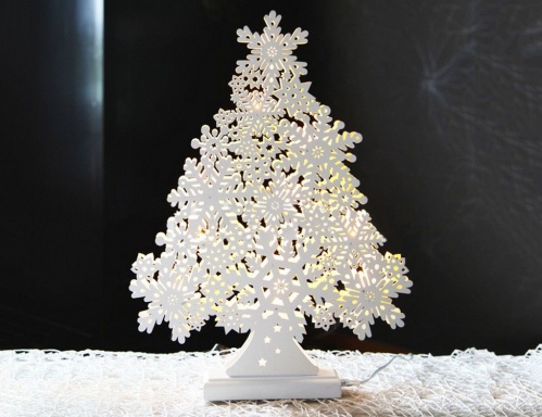 Новогодний светильник "Снежная ёлочка" с LED-огнями, батарейки, дерево, 29х22 см, STAR Trading Svetlitsa