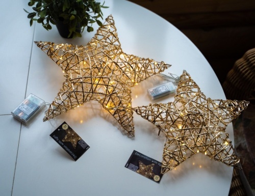 Светящаяся звезда ТЕССИТУРА ДОРО, золотая, 20 тёплых белых mini LED-огней, 30 см. таймер, батарейки, Koopman International фото 3
