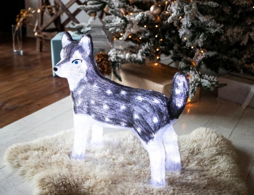 Светящаяся фигура Собака "Хаски", акрил, 80 холодных белых LED-огней, 49x28x49 см, уличная, Kaemingk фото 4