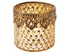 Подсвечник стакан под чайную свечу КАРМЕЛИТА, стеклянный, прозрачный с золотом, 7 см, Goodwill