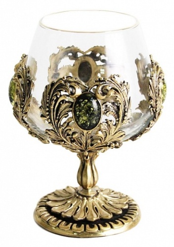 Набор из двух бокалов для коньяка с искусственным камнем (Янтарь зелёный) деревянная шкатулка фото 18