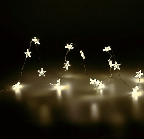 Электрогирлянда для бутылки "Роса - крохотные звёздочки", 15 тёплых белых микро LED-огней, 80 см, серебряный провод, батарейки, Kaemingk