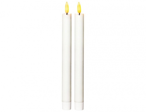 Электрические восковые столовые свечи FLAMME белые, тёплые белые мерцающие LED-огни, "натуральный фитилёк" 3D,  таймер, 2.1х25 см (набор 2 шт.), STAR trading фото 3