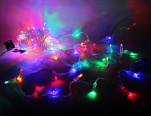 Светодиодный нить с влагозащитным колпачком, 100 разноцветных LED, 10 м, коннектор, прозрачный провод, уличная, Rich LED