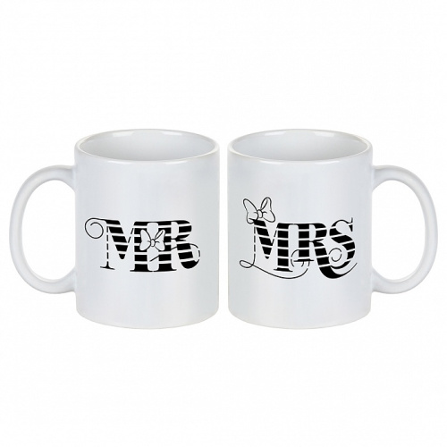 Кружки - Набор подарочный кружек "Mr Mrs" из керамики, цвет белый фото 3