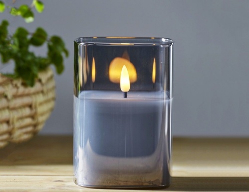Электрическая восковая свеча FLAMME в стеклянном стакане, тёплый белый мерцающий LED-огонь, "натуральный фитилёк", таймер, 9х12.5 см, STAR trading