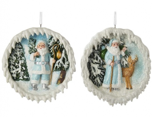 Ёлочная игрушка-медальон "Санта в лесу", полистоун, 10.7 см, разные модели, Kurts Adler