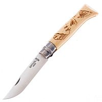 Нож Opinel №8 Alpine adventures, нержавеющая сталь, рукоять дуб, гравировка горный велосипед, 002187