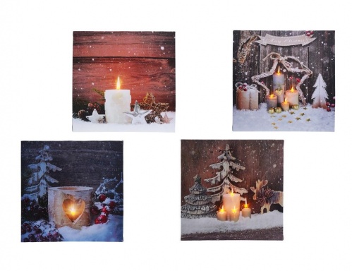 Светящееся панно "Свеча на снегу", тёплые белые LED-огни, 30х30 см, батарейки, Koopman International фото 2