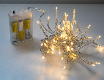 Гирлянда "Капельки света", 50 тёплых белых LED-огней, 5+0.3 м, провод прозрачный, батарейки, Koopman International