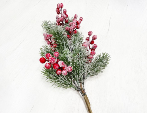 Декоративная ветка с ягодами СНОУ ФРОСТ, 100% литая хвоя, 50 см, Christmas Deluxe фото 2