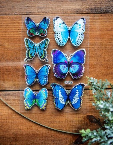 Набор наклеек "Бабочки" (в синих и голубых тонах), с блёстками, 7 шт., SHISHI