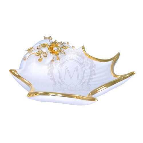 LAGUNA Ракушка с цветком D35 см, керамика, цвет белый, декор золото, swarovski фото 2