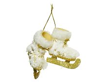 Ёлочная игрушка КОНЬКИ-УНТЫ со снежинкой, полиэстер, белые, 7 см, Kaemingk (Decoris)