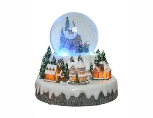 Снежный шар музыкальный ПРАЗДНИЧНЫЙ ВИХРЬ, 4 меняющих цвета LED-огня, динамика, снежный вихрь, 20 см, батарейки, Kaemingk (Lumineo)