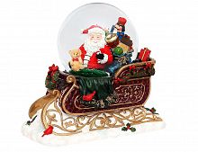Снежный шар музыкальный "Санта в санях", подсветка, снежный вихрь, 28х24х16 см, батарейки, Sigro
